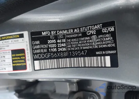 2008 Mercedes-Benz C 350 Sport from USA, damaged, VIN WDDGF56X88F139547